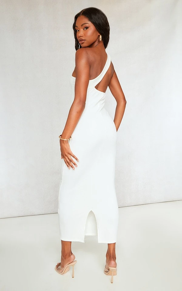 Robe Longue Côtelée Texturée Crème à Bretelles Asymétriques 4 Robe Longue Côtelée Texturée Crème à Bretelles Asymétriques – Image 2