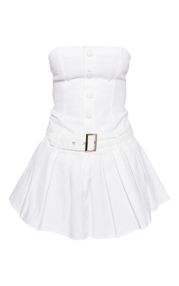 Mini Robe En Jean écru à Boutons Et Jupe Plissée 7 Mini Robe En Jean écru à Boutons Et Jupe Plissée – Image 5