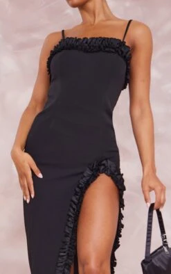 Robe Mi-longue Fendue Noire à Ourlet Volanté -Zeze Vetements Magasin 8a12e5a564688423aa026f8268809460640a98bc cnd7534 4