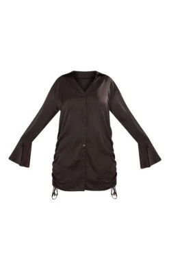 Robe Chemise Satinée Noire à Manches évasées à Double Fronce -Zeze Vetements Magasin 8c1a6fe291c749013a30e3ba3a64c7ced74e990c cmy4575 6