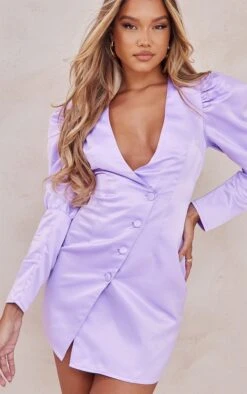 Robe Blazer Asymétrique Lilas Satinée à Manches Bouffantes -Zeze Vetements Magasin 8ddafb13650216e111d068f9fa0d2570d27ff42e cmw5579 4