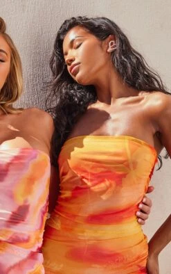 Robe Bustier Longue Fleurie Froncée En Mesh Orange -Zeze Vetements Magasin 90747f5e33343de33fc75d3364674f00936d29c1 cnd7602 4