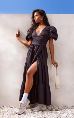 Robe Cache-coeur Longue En Maille Tissée Noire à Manches Bouffantes -Zeze Vetements Magasin 907ba96f126a46d69ca63ae97e2945b3bb170330 cnd2028 3