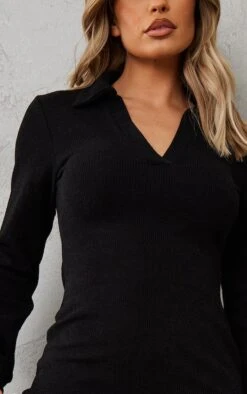 Robe Mi-longue Côtelée Noire Effet Chiné à Col Polo Et Fente -Zeze Vetements Magasin 9093b4a4b89fd329eb7e25703cccca3a5fe5d49c cnc6747 4