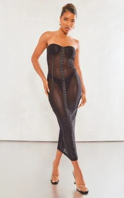 Robe Longue Bustier En Mesh Noir à Crochets Et Oeillets Détail Coutures -Zeze Vetements Magasin 90f06c90c5aa4727e1cb01004fa56b1c0582b8cb cne2685 1