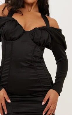 Label PLT Robe Moulante Structurée Noire Satinée Drapée à Col Bardot -Zeze Vetements Magasin 9282e009401d2a58ba9ea26d388d27fd64636634 cnd1249 4