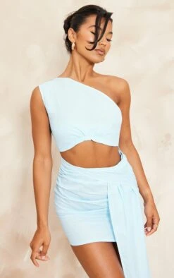 Robe Moulante Drapée Bleu Clair Effet Lin Asymétrique à Découpe -Zeze Vetements Magasin 92da20c8647cc39ffdd838cbeb3e126345516817 cne1371 4