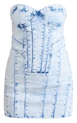 Robe Bustier Courte En Jean Bleu Clair Javélisé à Détail Coutures -Zeze Vetements Magasin 942b46907c63b9f734077de0b5d0685a17f8f4b7 cna3221 5