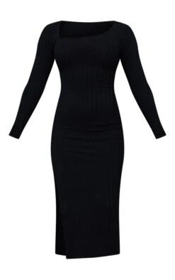 Robe Fendue Longue Noire Côtelée Large à Col Asymétrique -Zeze Vetements Magasin 95d9585e24ce8530f69c61a509fcabc51bf165ce cnc6651 5