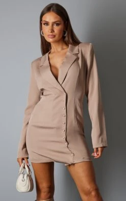 Robe Blazer Tissée Rose Profond à Boutons