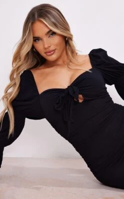 Robe Moulante Noire Froncée Nouée Devant -Zeze Vetements Magasin 974787506fe472e329e10f083b8015b17a4010b2 cnc8274 4