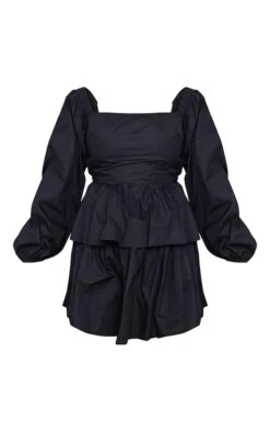 Robe Droite En Coton Noir à étages Et Manches Longues Détail Dos Noué -Zeze Vetements Magasin 97f7e5ccc9184b4b7489a10a7d58f3460c24ea24 cnb4800 5