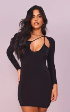 Logic Robe Très Moulante Noire à Découpes Multiples Et Manches Longues