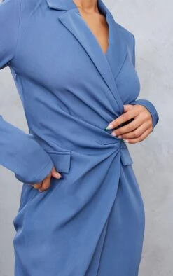 Robe Blazer Bleu Acier En Maille Tissée à Poches Et Taille Froncée -Zeze Vetements Magasin 9b21597ec67a68f4564dcb83d72c384e5d0c1de1 cnc2989 4
