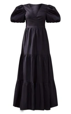 Robe Cache-coeur Longue En Maille Tissée Noire à Manches Bouffantes -Zeze Vetements Magasin 9f7042f1b7f318d198b6c472b46c6b5113171ed9 cnd2028 5
