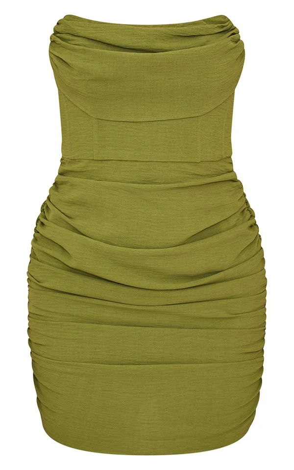 Robe Bustier Moulante Vert Olive Effet Drapé à Détail Corset 7 Robe Bustier Moulante Vert Olive Effet Drapé à Détail Corset – Image 5