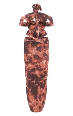 Robe Longue Découpée En Mousseline De Soie Marron à Imprimé Abstrait Et Col Bardot -Zeze Vetements Magasin a1d6f41065528cb33e37163198ad6f1bcfdc9031 cne7734 5