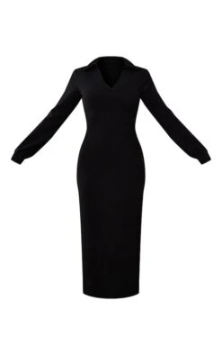 Robe Mi-longue Côtelée Noire Effet Chiné à Col Polo Et Fente -Zeze Vetements Magasin a2ac69e68e80d04b4a9e827bfe036b19574371e5 cnc6747 5