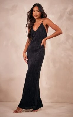 Logic Robe Longue Noire Plissée à Bretelles Et Dos échancré