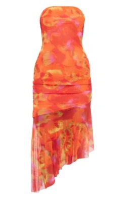 Robe-bustier Asymétrique Mi-longue Orange Imprimé Abstrait à Ourlet Volanté -Zeze Vetements Magasin a4b10d8a09f3309520dfaf6efab1f239fce5da82 cne3006 5