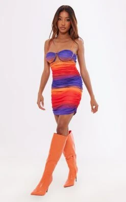 Robe Multicolore Imprimé Abstrait Découpée à Bretelles Et Armatures