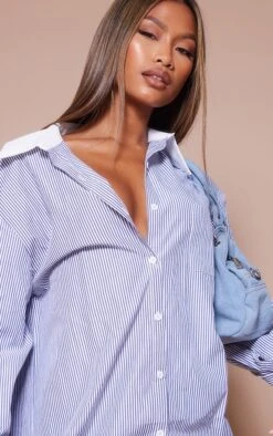 Robe Chemise Oversize Bleue à Rayures Et Col Contrastant -Zeze Vetements Magasin a5d90737b6040c1b0dcfb1b1b148a76955015ac6 cnd1234 4