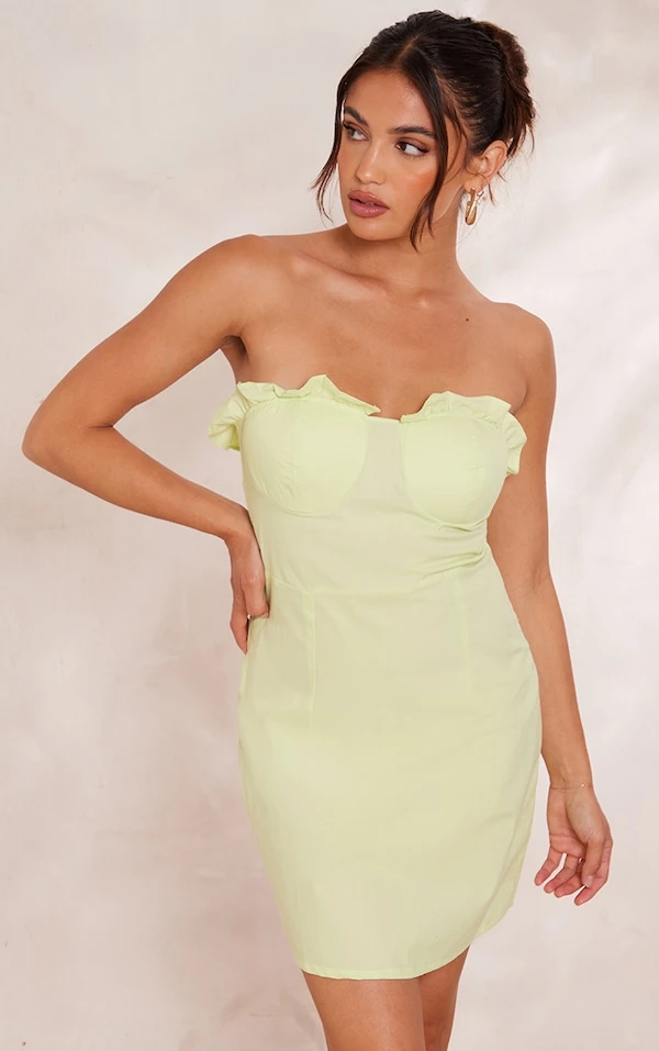 Robe Bustier Moulante Vert Citron à Buste Volanté 3 Robe Bustier Moulante Vert Citron à Buste Volanté
