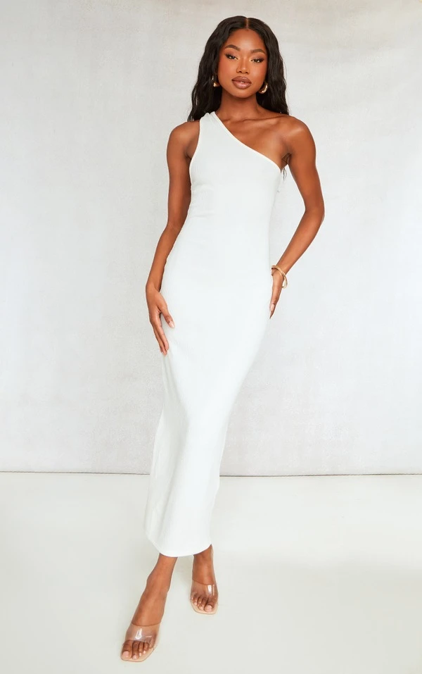 Robe Longue Côtelée Texturée Crème à Bretelles Asymétriques 3 Robe Longue Côtelée Texturée Crème à Bretelles Asymétriques