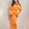 Robe Moulante Longue En Acétate Orange à Manches Longues Et Col Bardot -Zeze Vetements Magasin a93c5a116ef08d3b4dc72de5d10d2903bb9fe2e9 cne2950 1