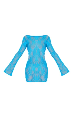 Robe Moulante Bleue En Dentelle Transparente à Manches Longues Et Col Bénitier -Zeze Vetements Magasin a94de09ab74fe4a811de34f9ebb1943fd52ec008 cne1409 5
