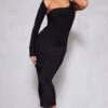 Robe Moulante Mi-longue Asymétrique Noire à Bretelle Unique