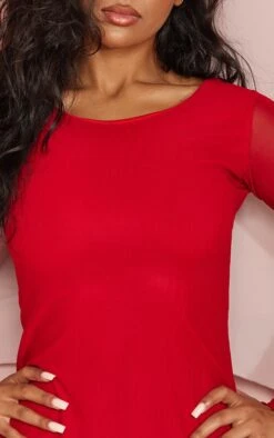 Mini Robe Rouge à Manches Longues En Mesh -Zeze Vetements Magasin ab90f71638fc83209c40a2ede9f0cd570beccfe8 cnc7064 4