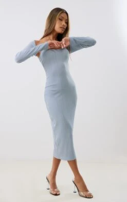 Robe Bustier Mi-longue Côtelée Texturée Bleu Acier à Détail Manches -Zeze Vetements Magasin ad3def1ef785d2a3e83d26a6e138a03b1cb98317 cnd6103 3