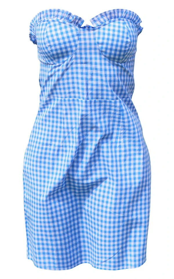 Robe Bustier Moulante Bleue à Carreaux Et Buste Volanté 7 Robe Bustier Moulante Bleue à Carreaux Et Buste Volanté – Image 5