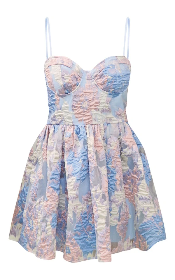 Robe Droite Bleue En Organza à Fleurs En Jacquard Et Armatures 7 Robe Droite Bleue En Organza à Fleurs En Jacquard Et Armatures – Image 5