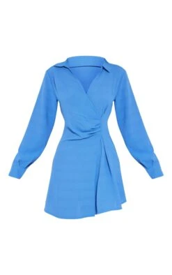 Robe Portefeuille Droite Froncée Bleue à Col -Zeze Vetements Magasin b13a594c9d7d2364595a050be41e9bab8bb20af9 cnb1007 5