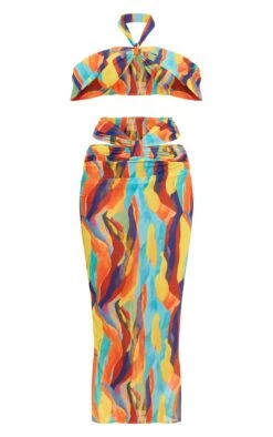 Robe Longue Découpée En Mousseline De Soie Multicolore à Imprimé Abstrait Et Col Bardot -Zeze Vetements Magasin b3aa26721a24c3198fc4f30ec442d165df77ccf8 cne7735 5