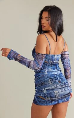Robe Moulante En Mesh Bleu Imprimé Jean à épaules Dénudées -Zeze Vetements Magasin b547048514506df49c9ef7721821cab2f3145e57 cnb9196 2