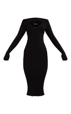 Robe Mi-longue En Maille Tricot Côtelée Noire à Manches Longues Et Rabat -Zeze Vetements Magasin b5ea67905bb7cd29a53fe7819dd4f9c6f7492556 cnd6873 5