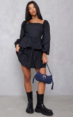 Robe Droite En Coton Noir à étages Et Manches Longues Détail Dos Noué -Zeze Vetements Magasin b639f1ce74ea468e8778a79e7dbe120ee04cbee7 cnb4800 3