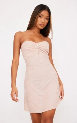 Robe Droite Bustier Texturée Gris Pierre Torsadée