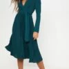 Robe Vert émeraude Mi-longue Plissée à Manches Longues -Zeze Vetements Magasin b91a320c3d072fbed7fb769b09a2e4a8e97d16e9 cma0523 1