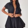 Robe Droite Effet Lin Noire Bouffante à Col V Polo -Zeze Vetements Magasin b97eef55127027b318cd08d37fc14be0ce38522e cnd1213 3