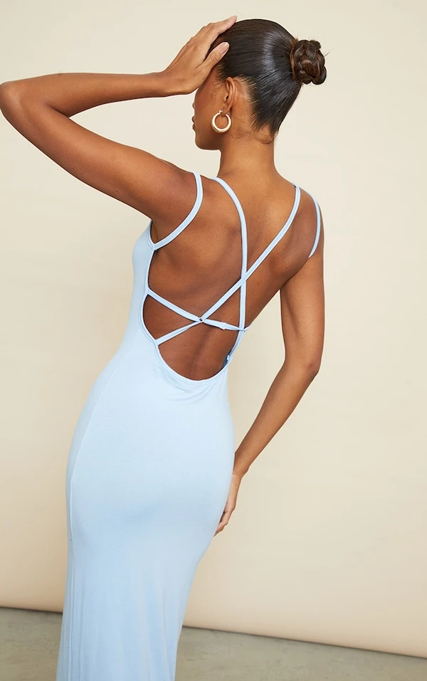 Robe Longue En Jersey Bleu Vif à Bretelles Dans Le Dos 6 Robe Longue En Jersey Bleu Vif à Bretelles Dans Le Dos – Image 4