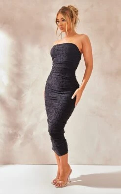 Robe Bustier Longue Texturée Fleurie Noire Froncée Sur Le Côté -Zeze Vetements Magasin bb83965896909649c40684828b3750994ee0ebdc cnd7618 3