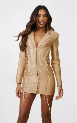 Robe Blazer Satinée Café Au Lait Clair à Corset Et Lacets Latéraux -Zeze Vetements Magasin c2aed71c652dd449eb95b6d68bbf3c81eca8e8ad cnc6151 3