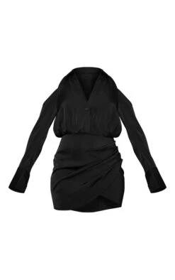 Robe Chemise Cache-coeur Satinée Noire à épaules Dénudées -Zeze Vetements Magasin c34898c043dde85fd7555c0fae276c6b55bc9113 cnd2339 5