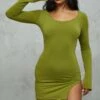 Robe Moulante En Jersey Vert Olive Fendue Détail Contours à Col Arrondi -Zeze Vetements Magasin c3bd75f045da7b39bcedaad2c3788fc3a079f88a cnd1283 1