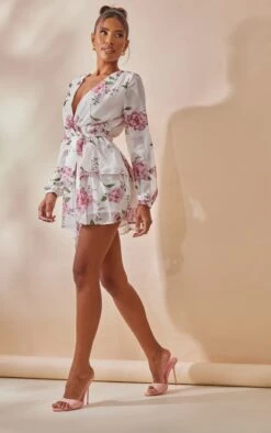 Robe Patineuse Blanche à Imprimé Floral En Mousseline De Soie Avec Décolleté Plongeant -Zeze Vetements Magasin c580f547db01f49e849d81c5e93e3440e4b617b3 clv2486 3