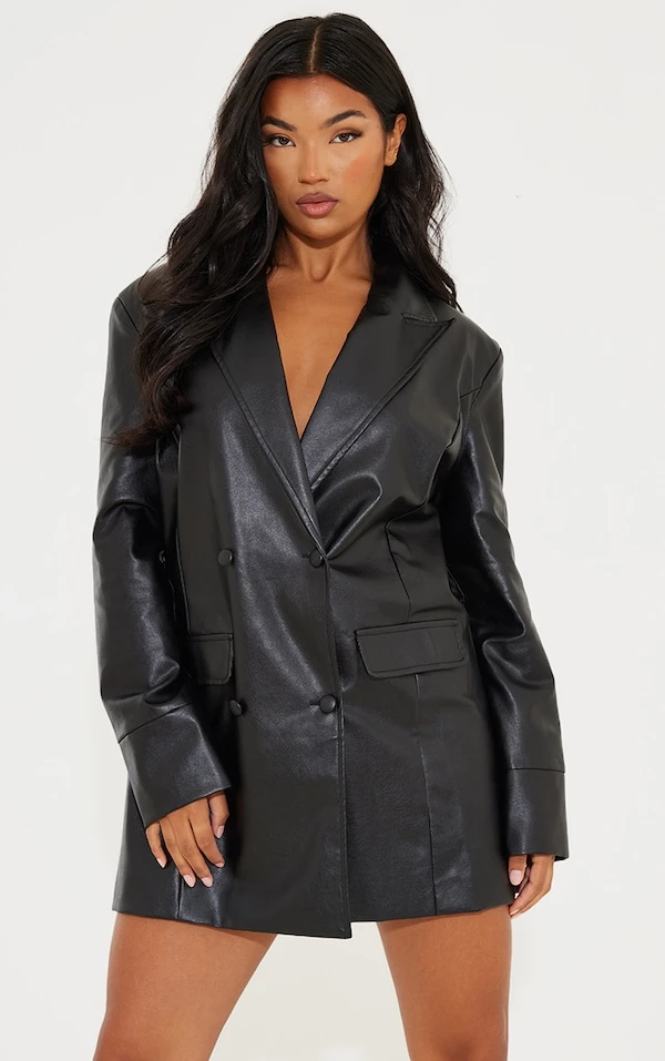 Robe Blazer Oversize En Similicuir Noir 3 Robe Blazer Oversize En Similicuir Noir